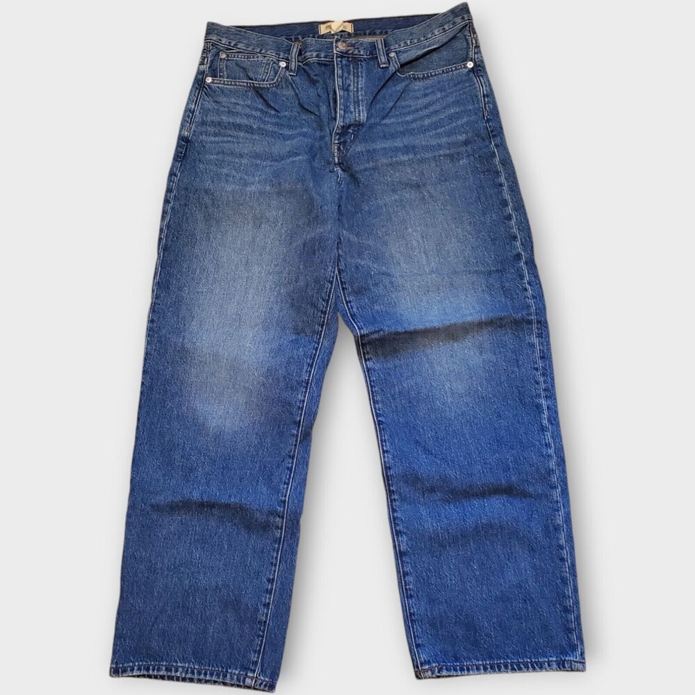 Madewell Low Slung Straight Jeans Medium Blue Wash High Rise Size 30 Button Fly